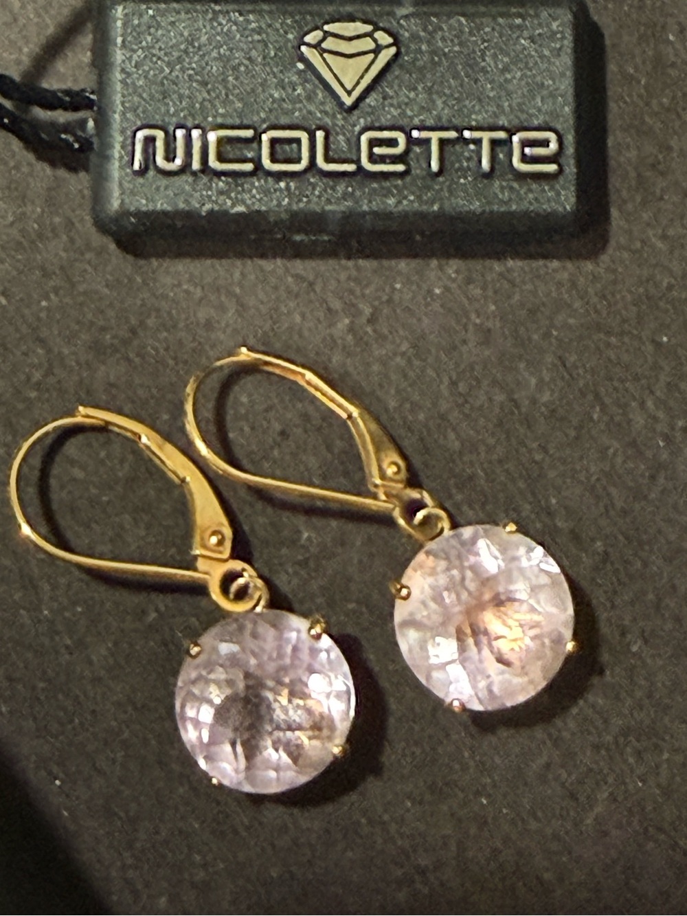 Nicolette Fine Jewelry 14K Rose Gold 10mm Pink Amethyst Drop Earrings W/Tags Box